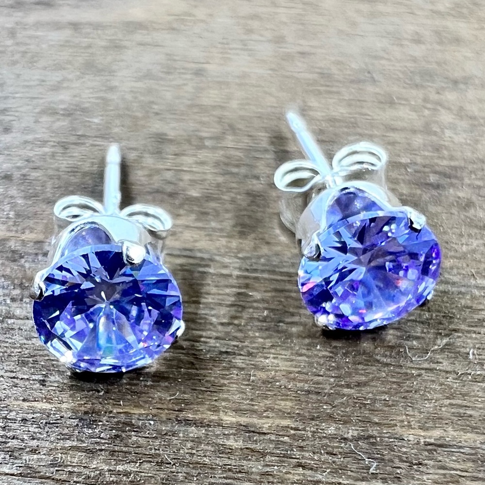 Sterling Silver Lavender CZ Post Earrings
